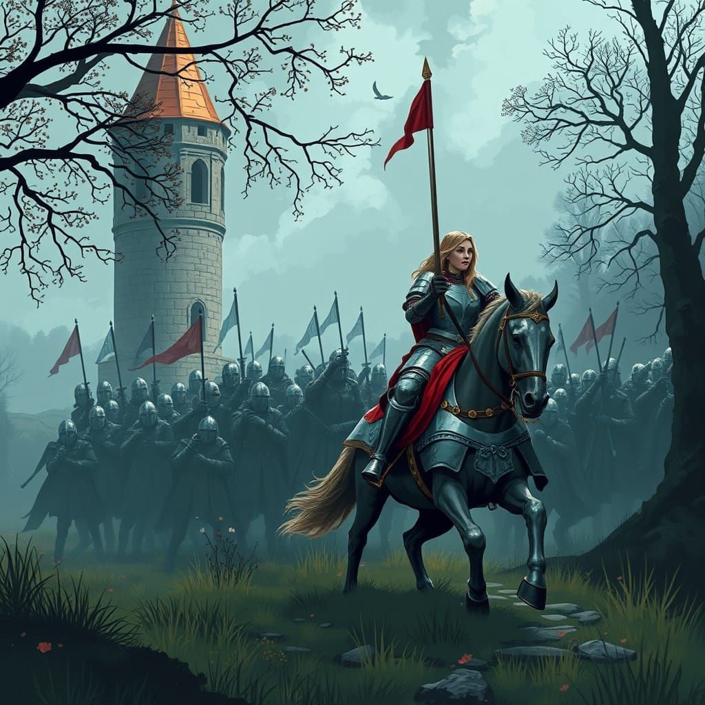 Medieval Princess Knight Leading a Cavalry Charge