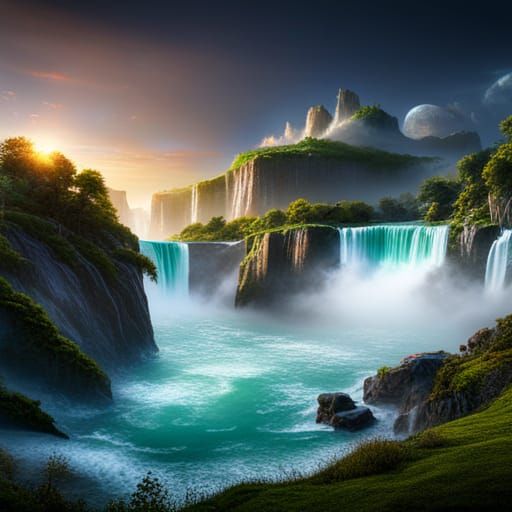 Detailed Matte Painting of Niagara Falls in Fantasy Style