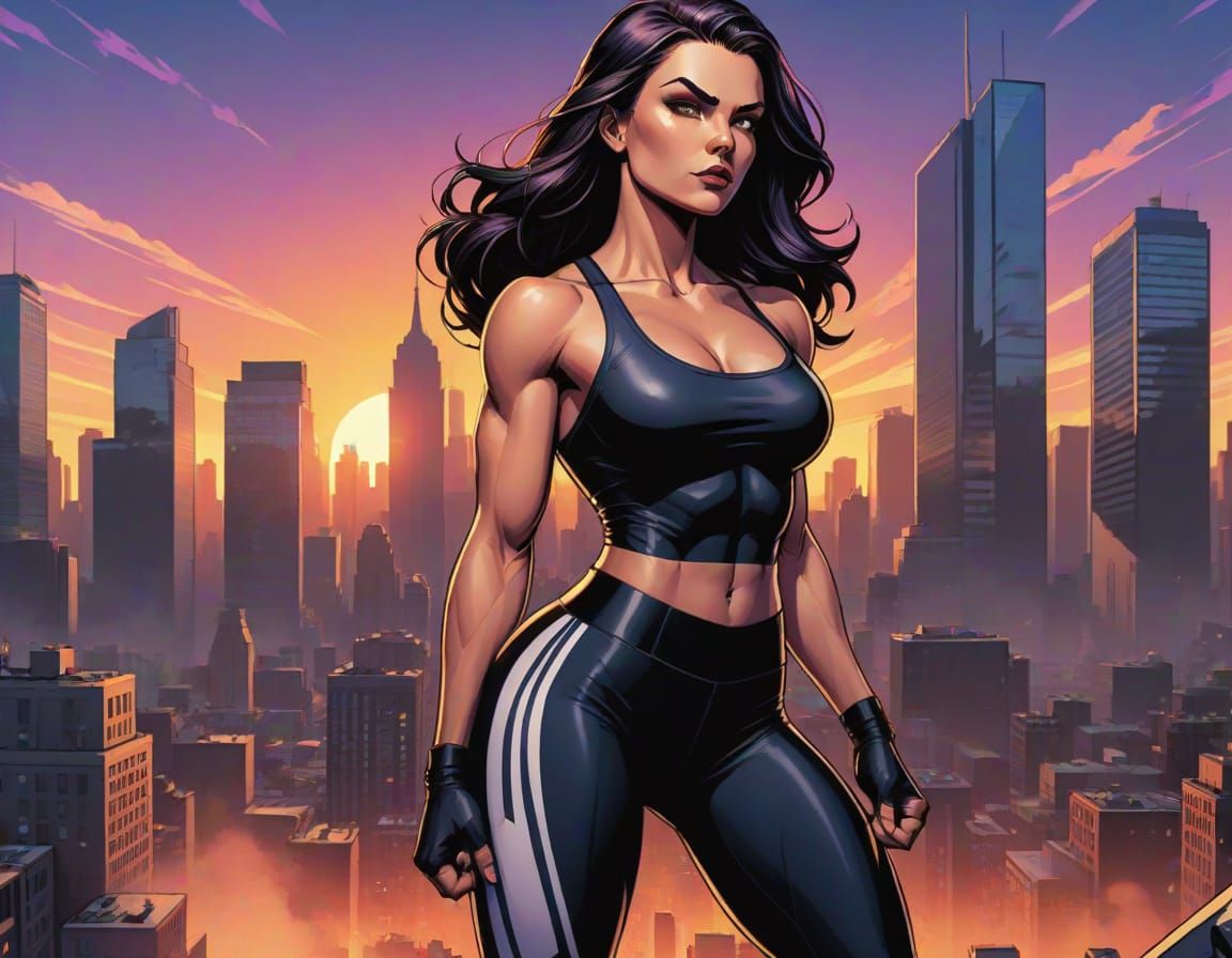 Vibrant City Athlete in Comic Book Style