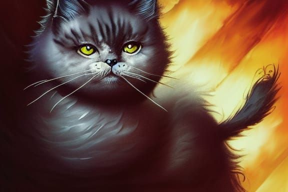 Horror Fluffy Cat in Dark Fantasy Style