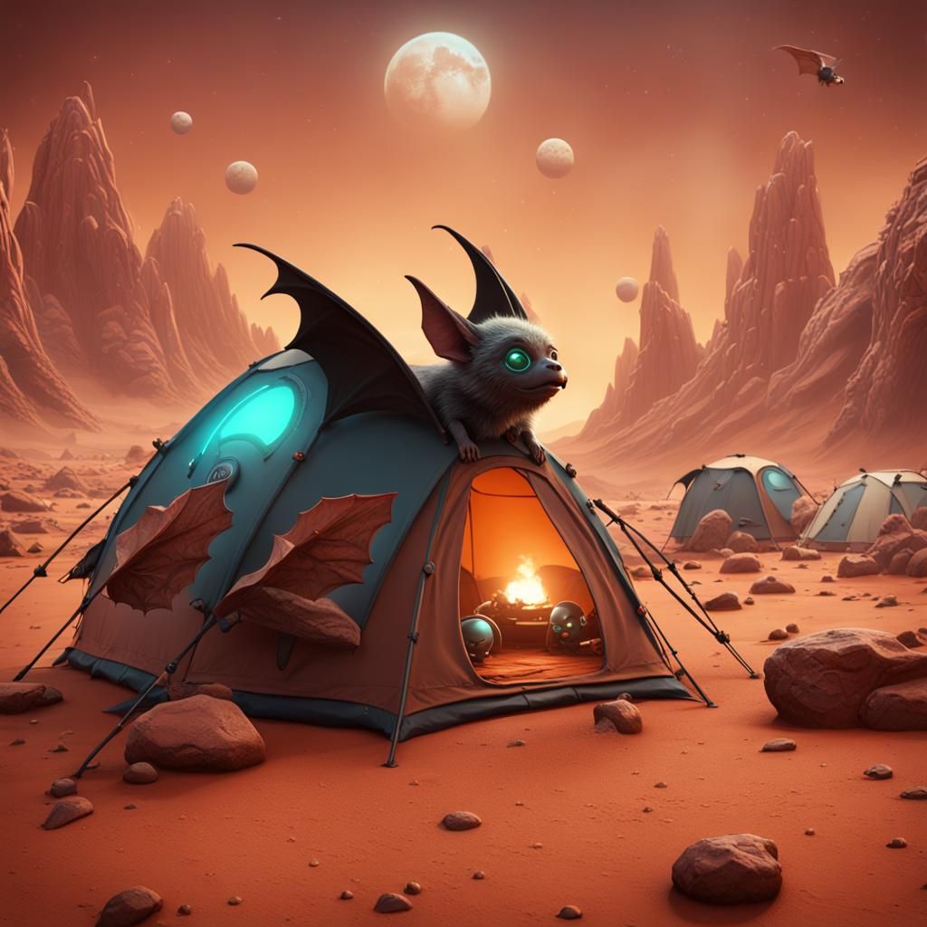 Camping Bats and Aliens on Mars: Detailed Matte Painting