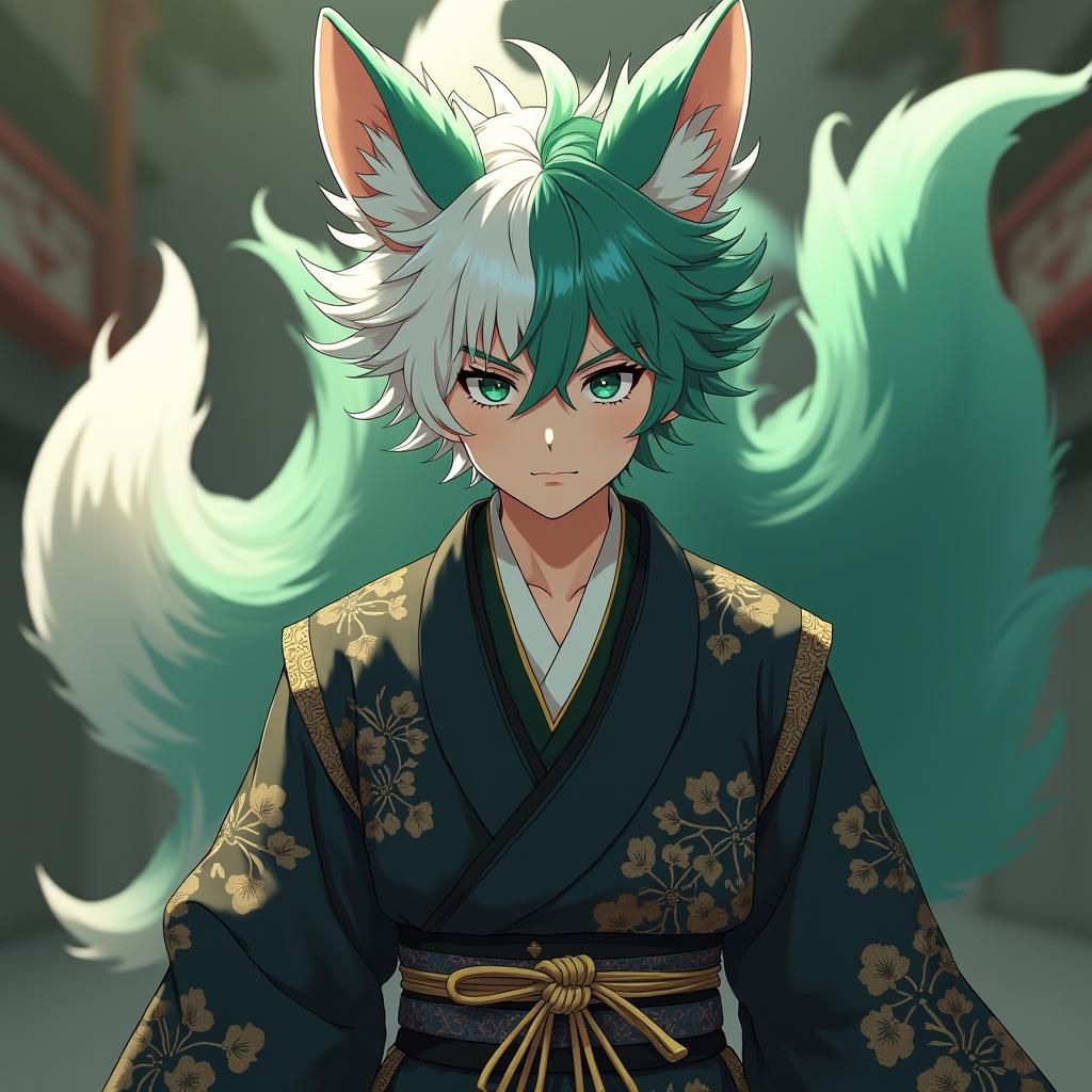 Villainous Izuku Midoriya as Kitsune in Anime Style