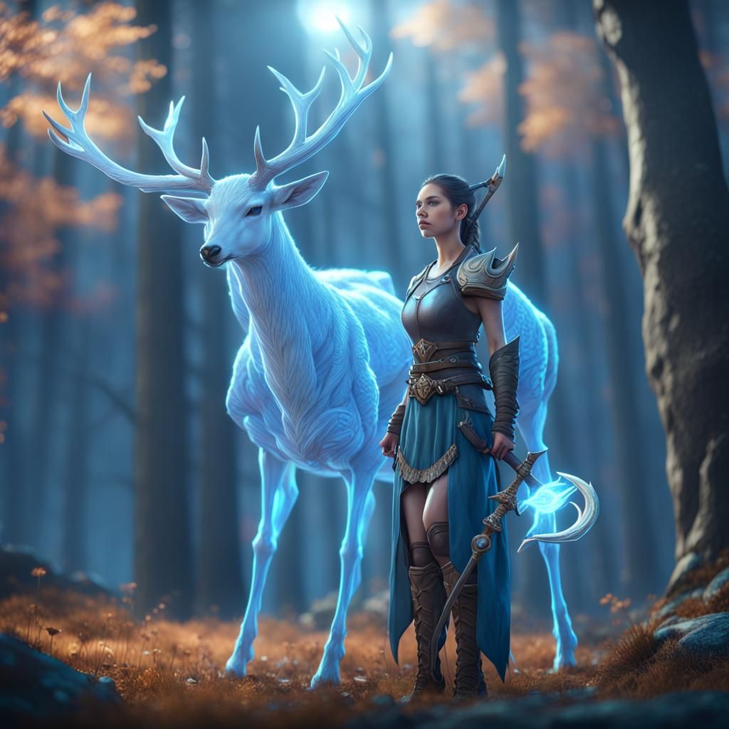 Warrior Woman with Spirit Deer: 3D Game Art