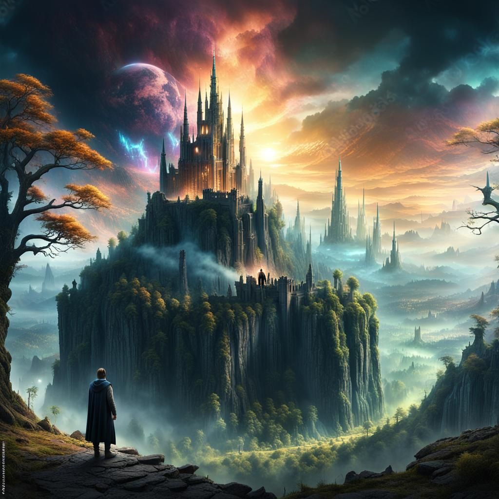 Mystical Forest Overlooking Ancient City: Digital Painting