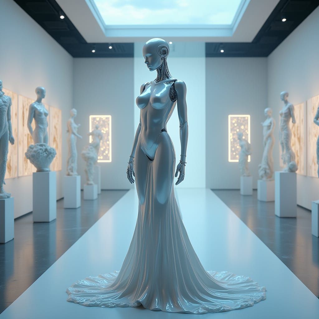Elegant Robot in Futuristic Art Gallery