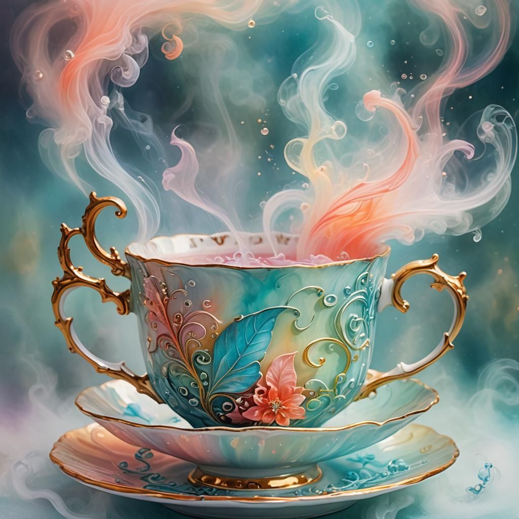 Fairy Steam Rising from Teacup: Whimsical Abstract Art