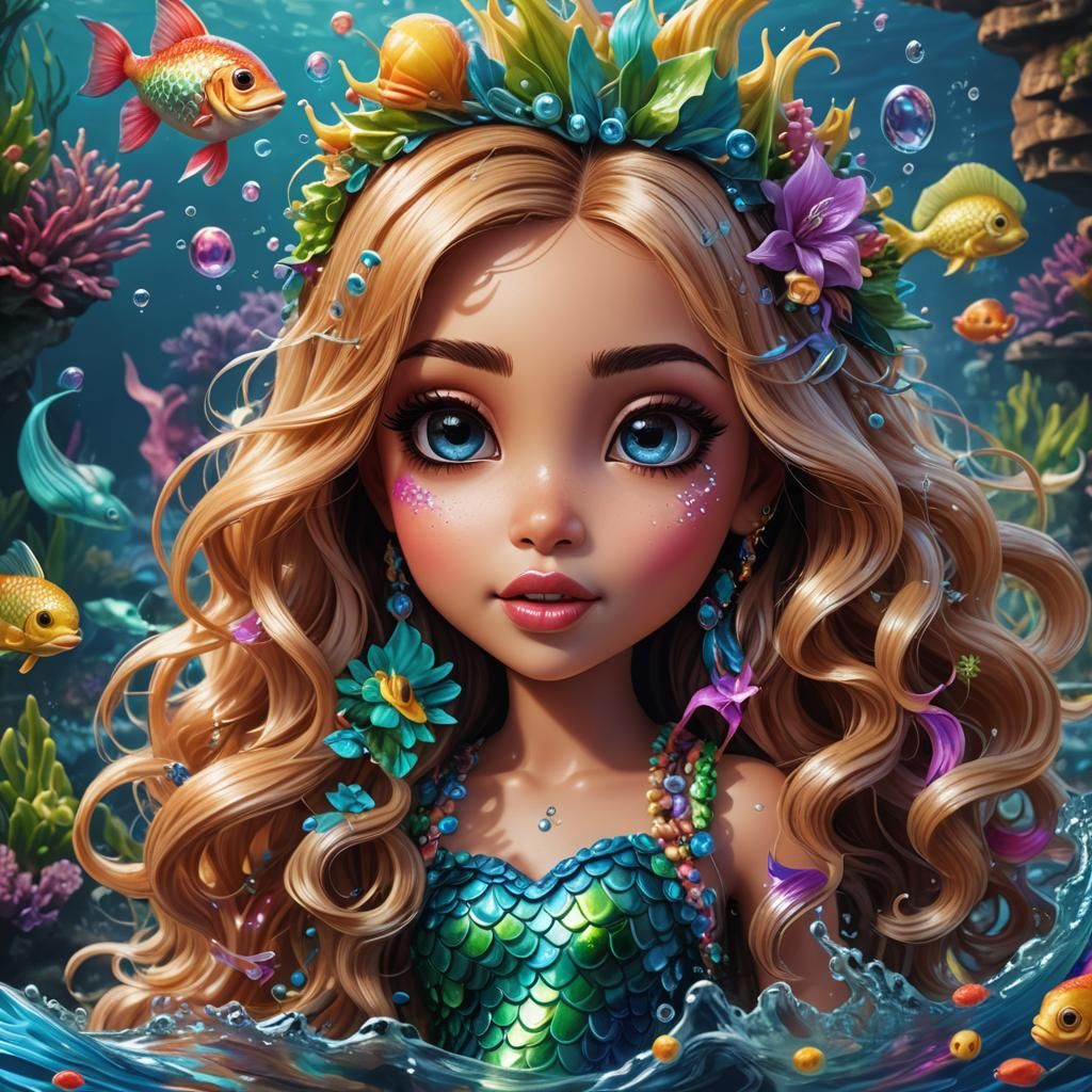 Hyper-Realistic Mermaid Illustration in Oil Painting Style