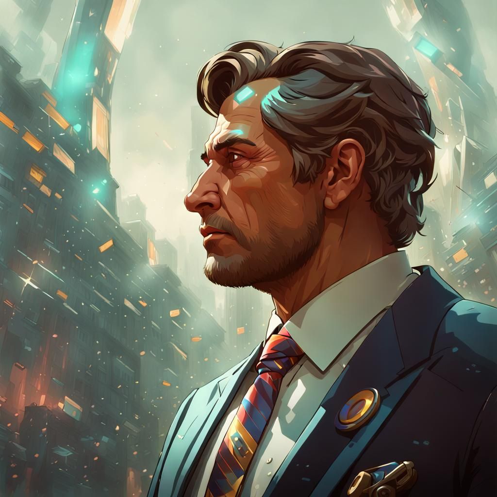 Retrofuturistic Politician Portrait in Art Nouveau Style