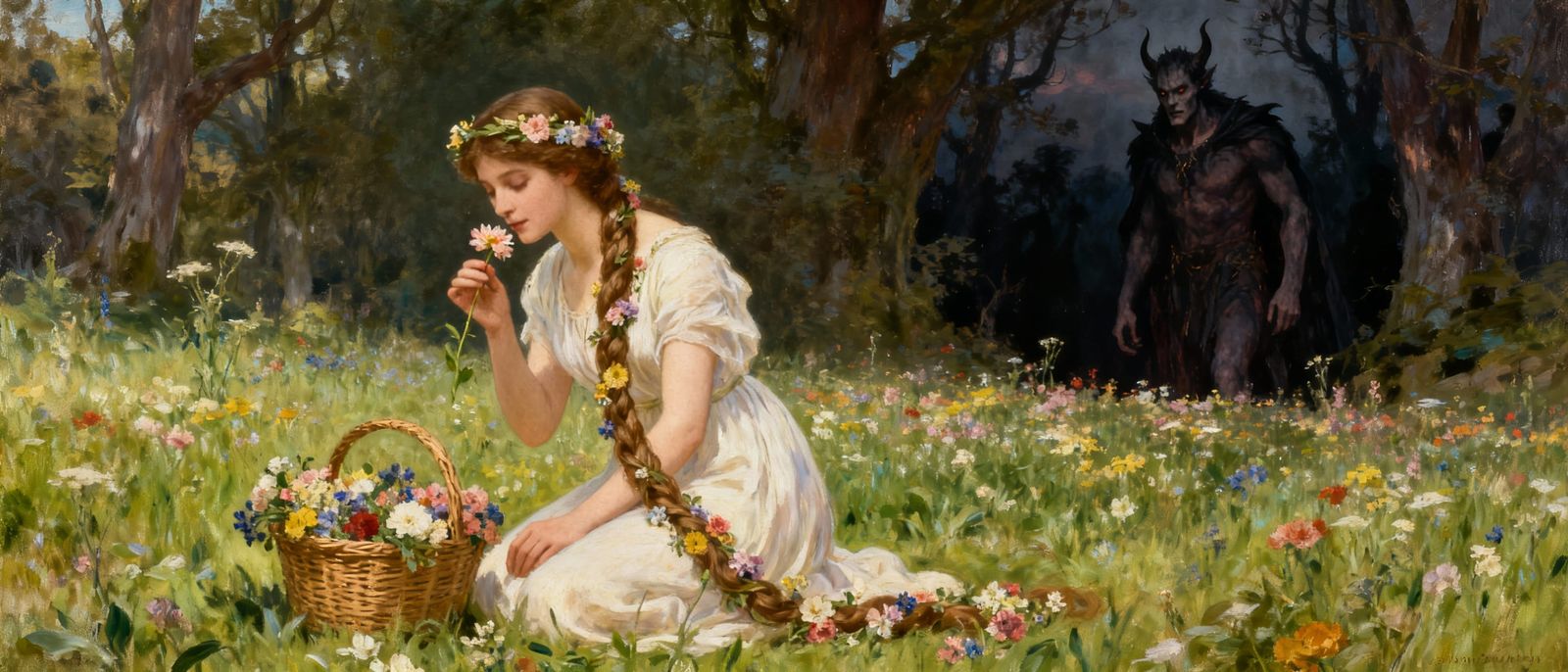 Persephone and Hades in a Wildflower Field