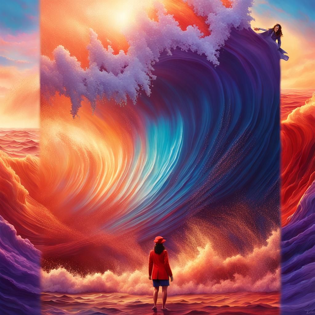 Kamala Harris in Red Wave, Digital Matte Painting