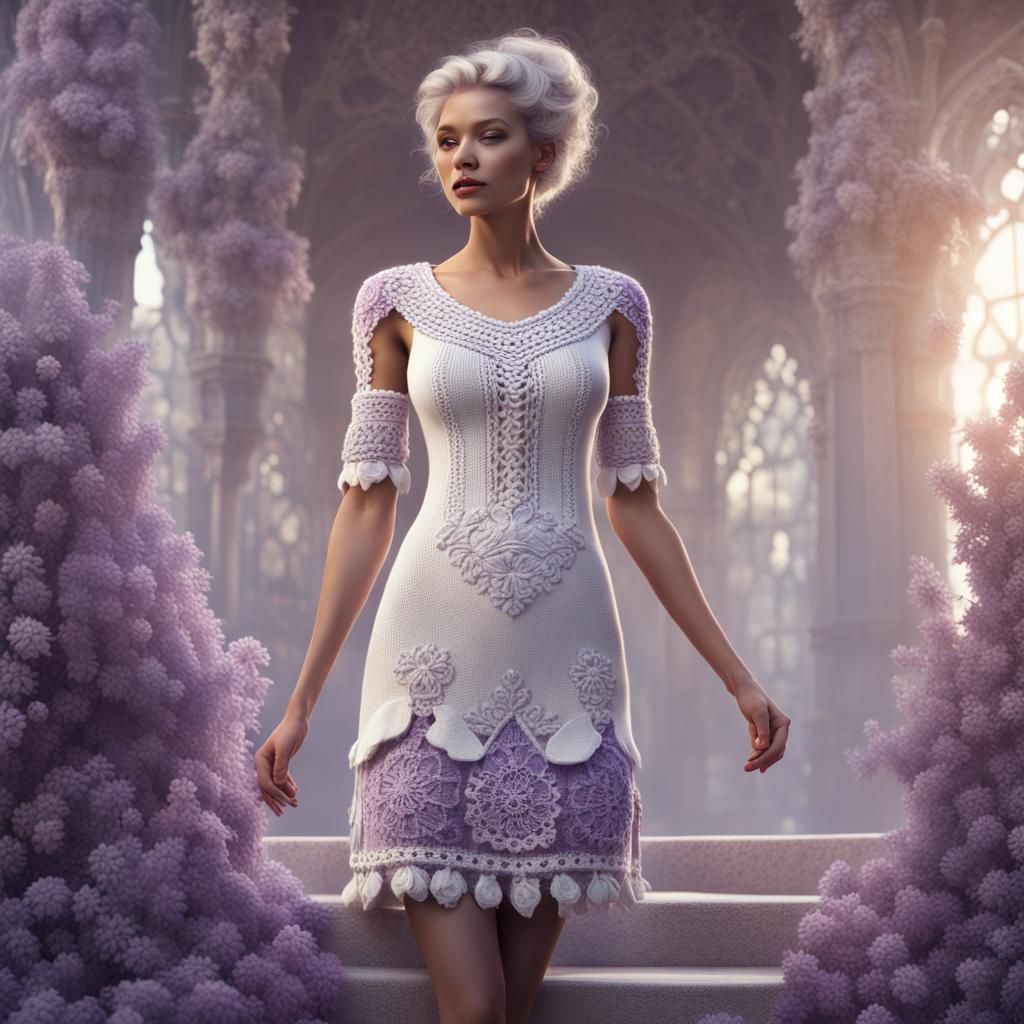 Elegant Crochet Dress with Lilac Granny Squares