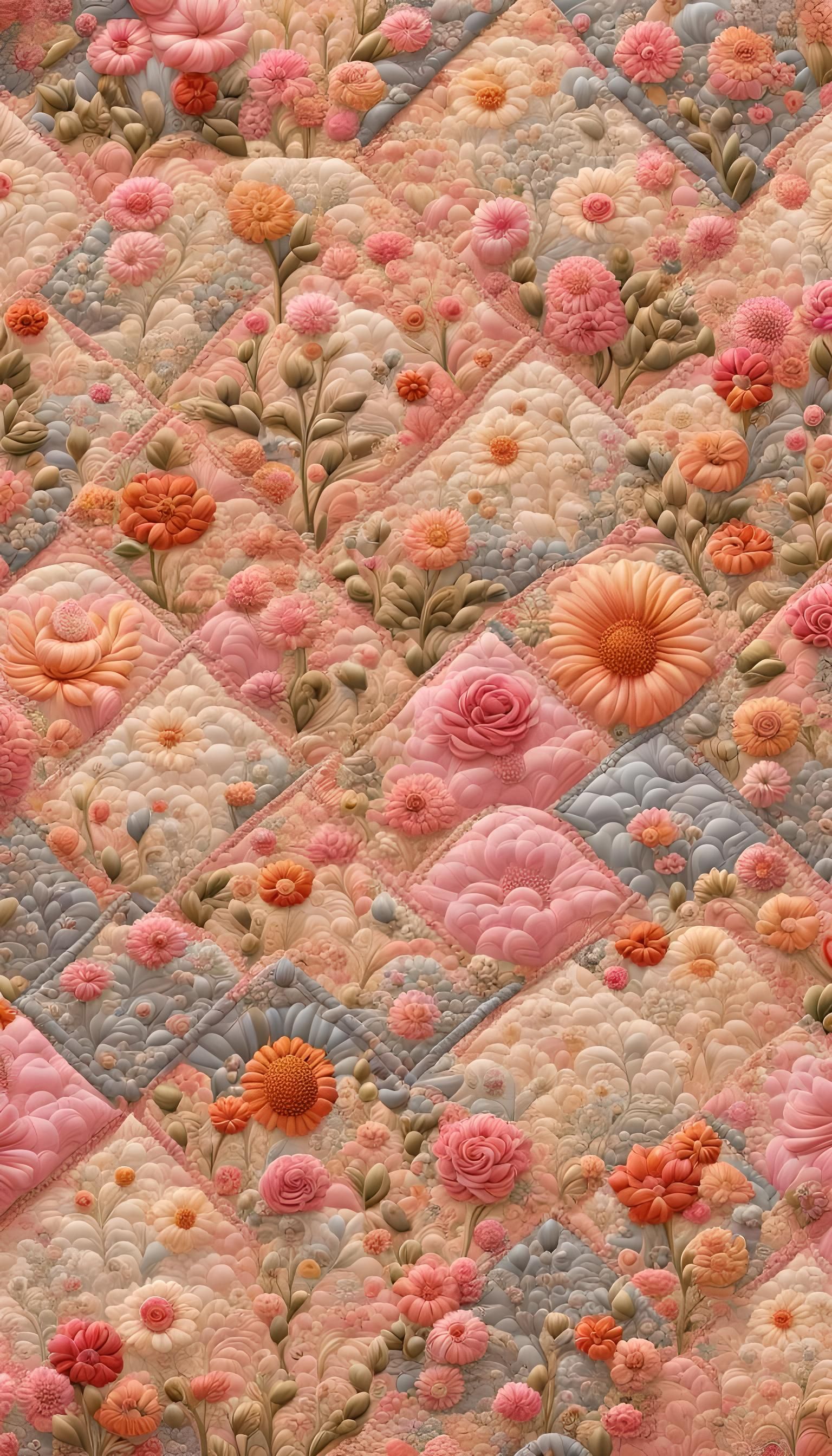 Quilted Floral Field in Steamnouveau Style