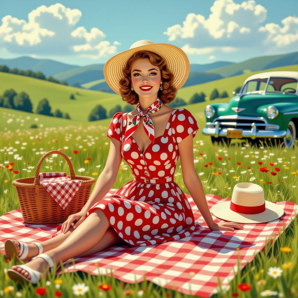 Vintage Picnic Scene in Hyperrealistic Style