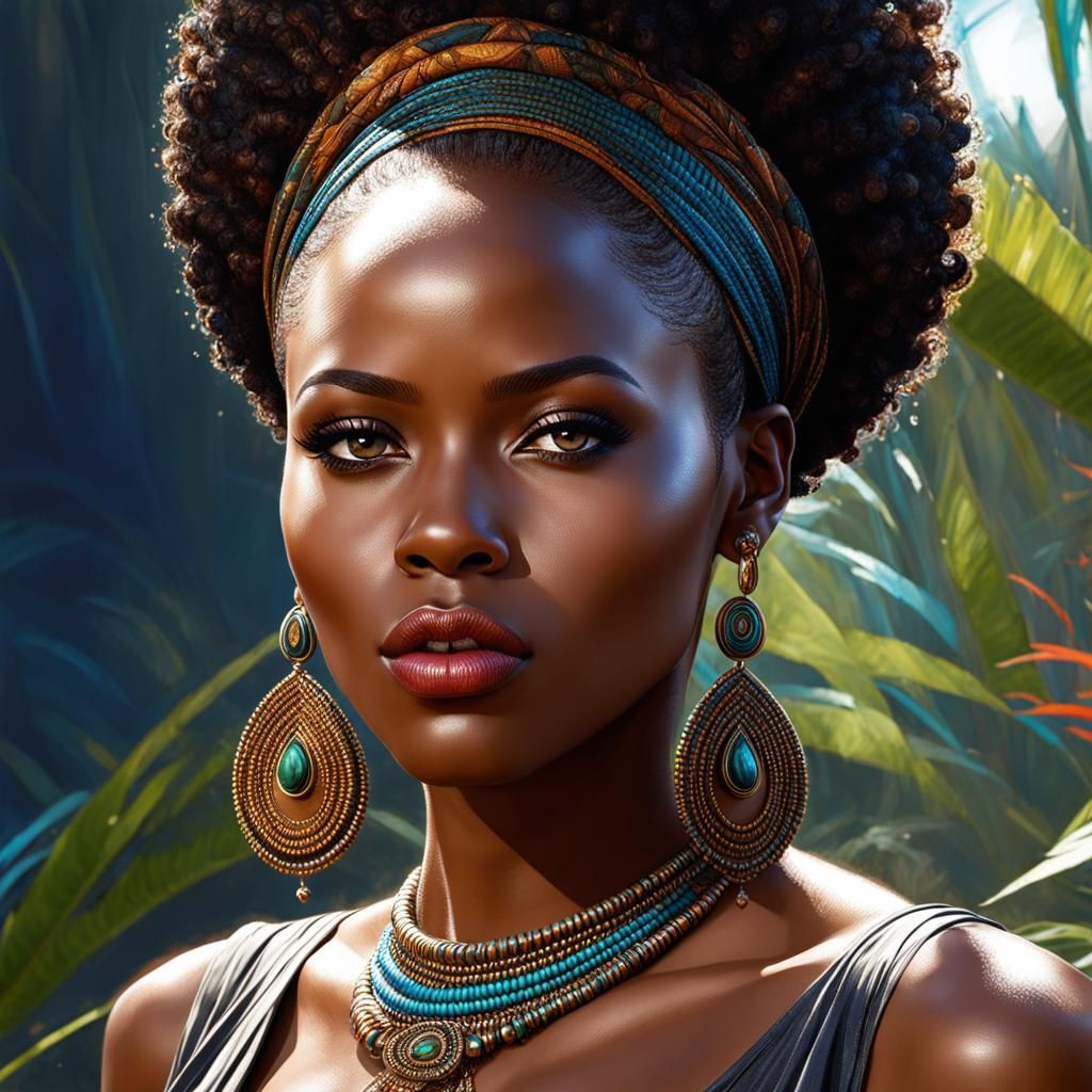 Beautiful African Woman Portrait in Splash Art Style