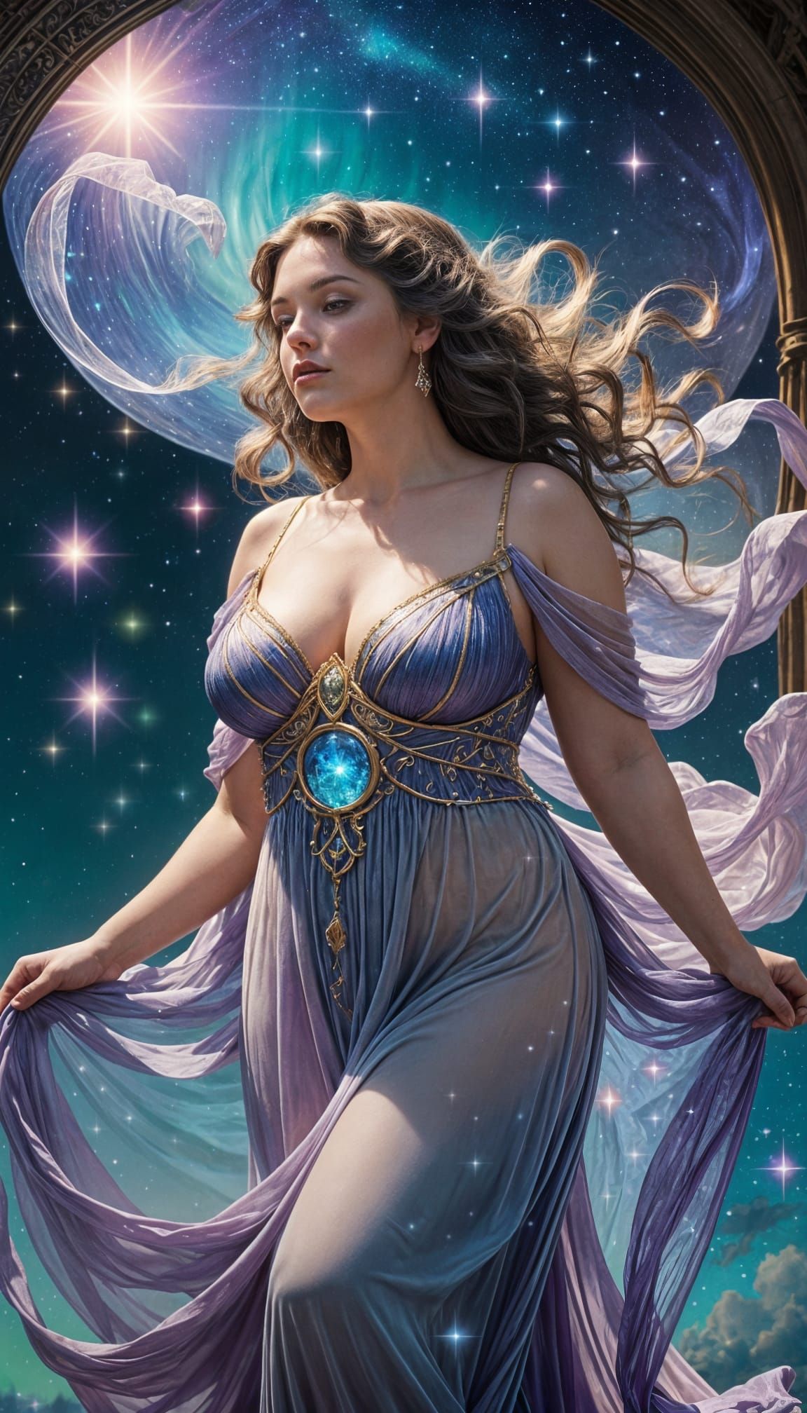 Goddess of Aurora Borealis in Ethereal Art Nouveau Style