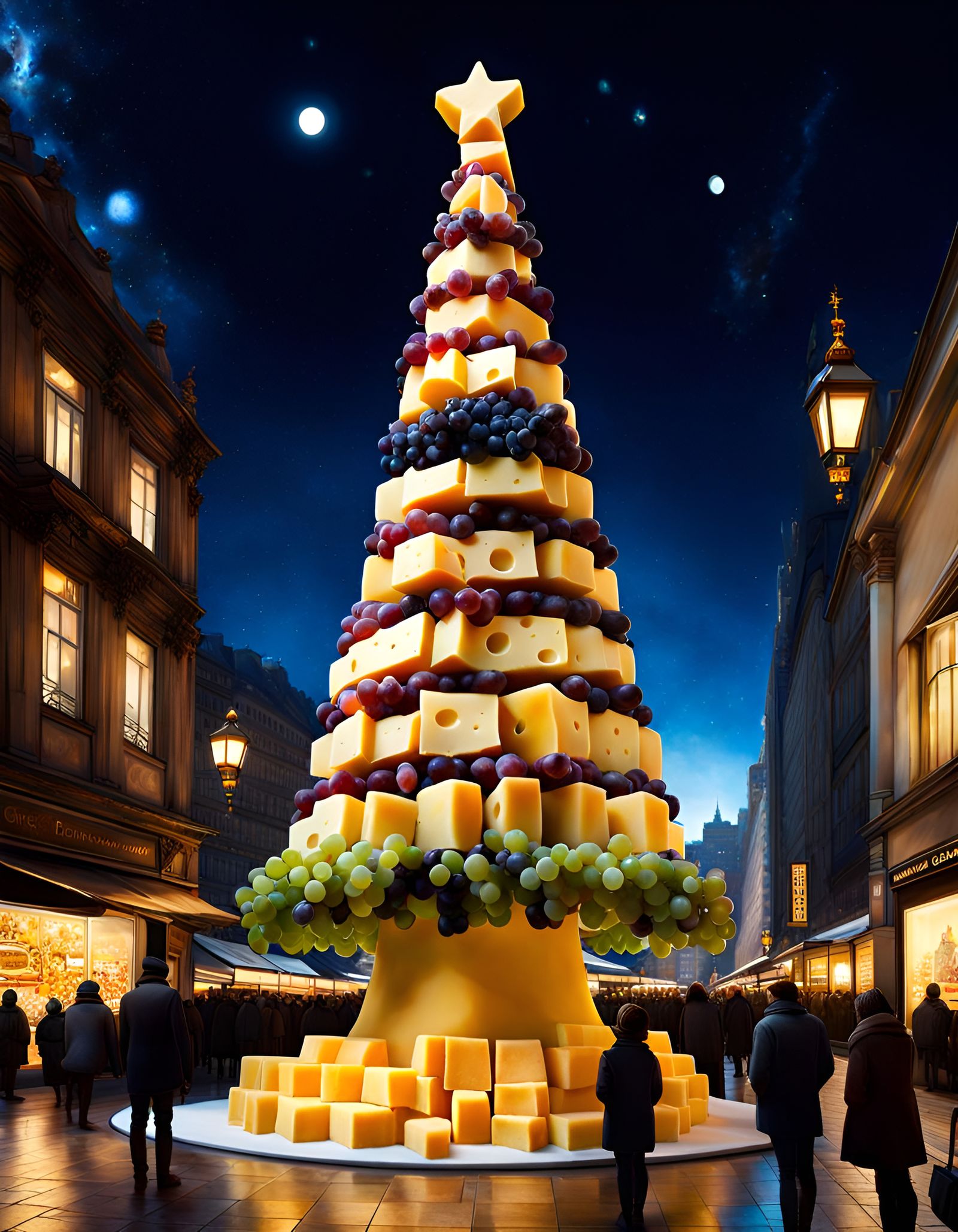 Cheese Christmas Tree in Space: Surreal Digital Art