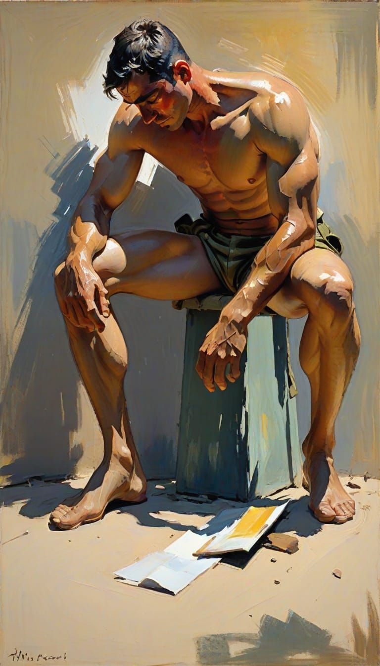 Soldier's Head in Glowing Slit, Impressionist Oil Painting