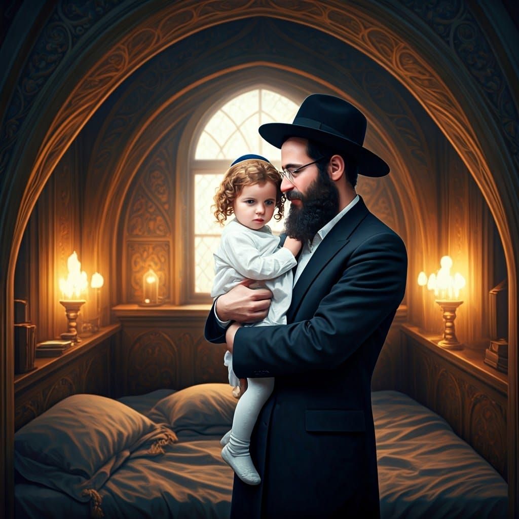 Orthodox Jewish Father in Whimsical Bedroom with Daughter