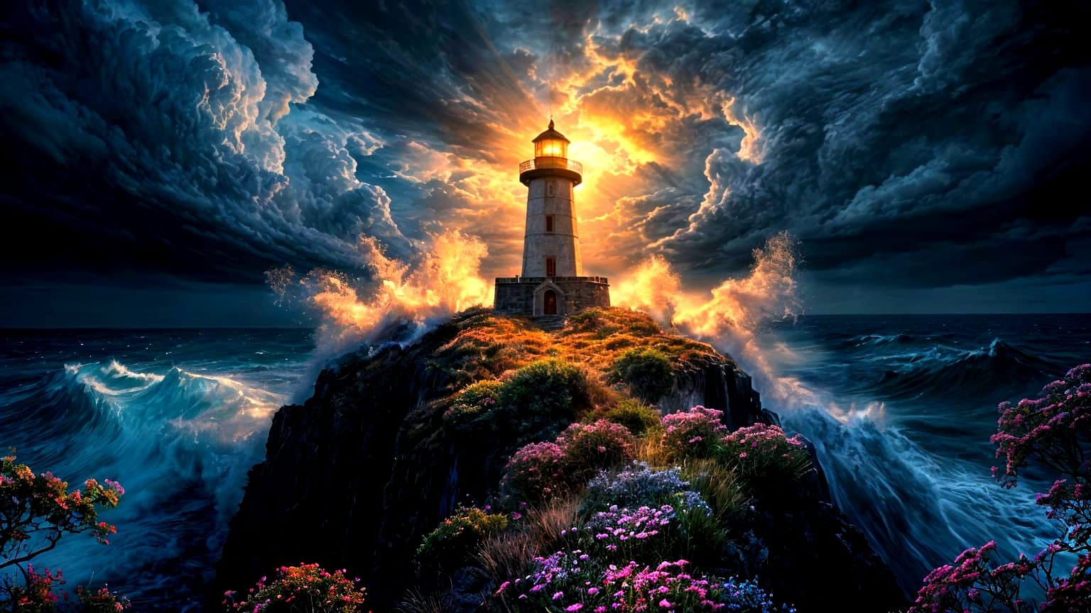 Raging Hurricane: Lighthouse of Hope, Digital Art
