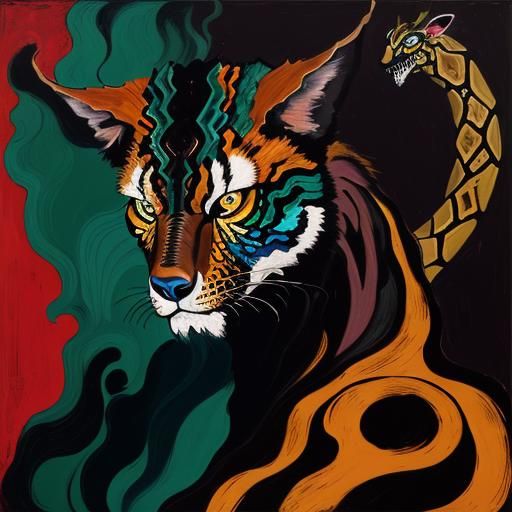 Surrealist Expressionist Bodybuilder with Snake and Bees