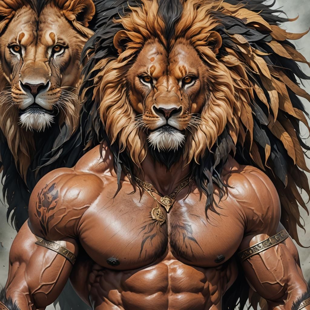 Lion Warrior: Muscular Hero in Digital Art