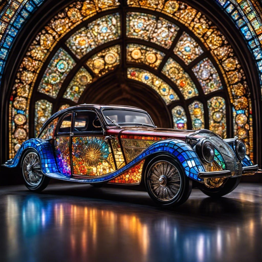 Stained Glass Car Model with Fractal Mosaic