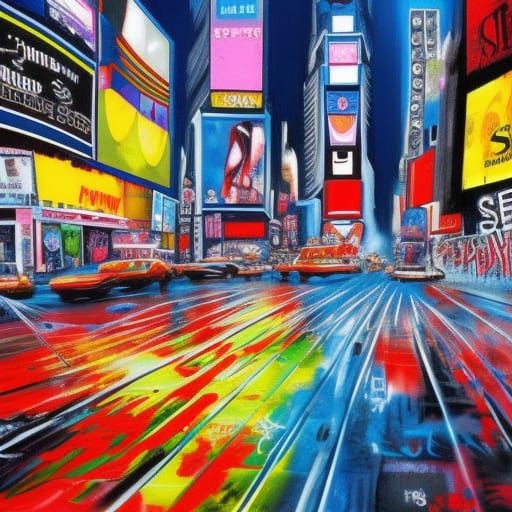 Times Square Graffiti Art in Polychromatic Colors