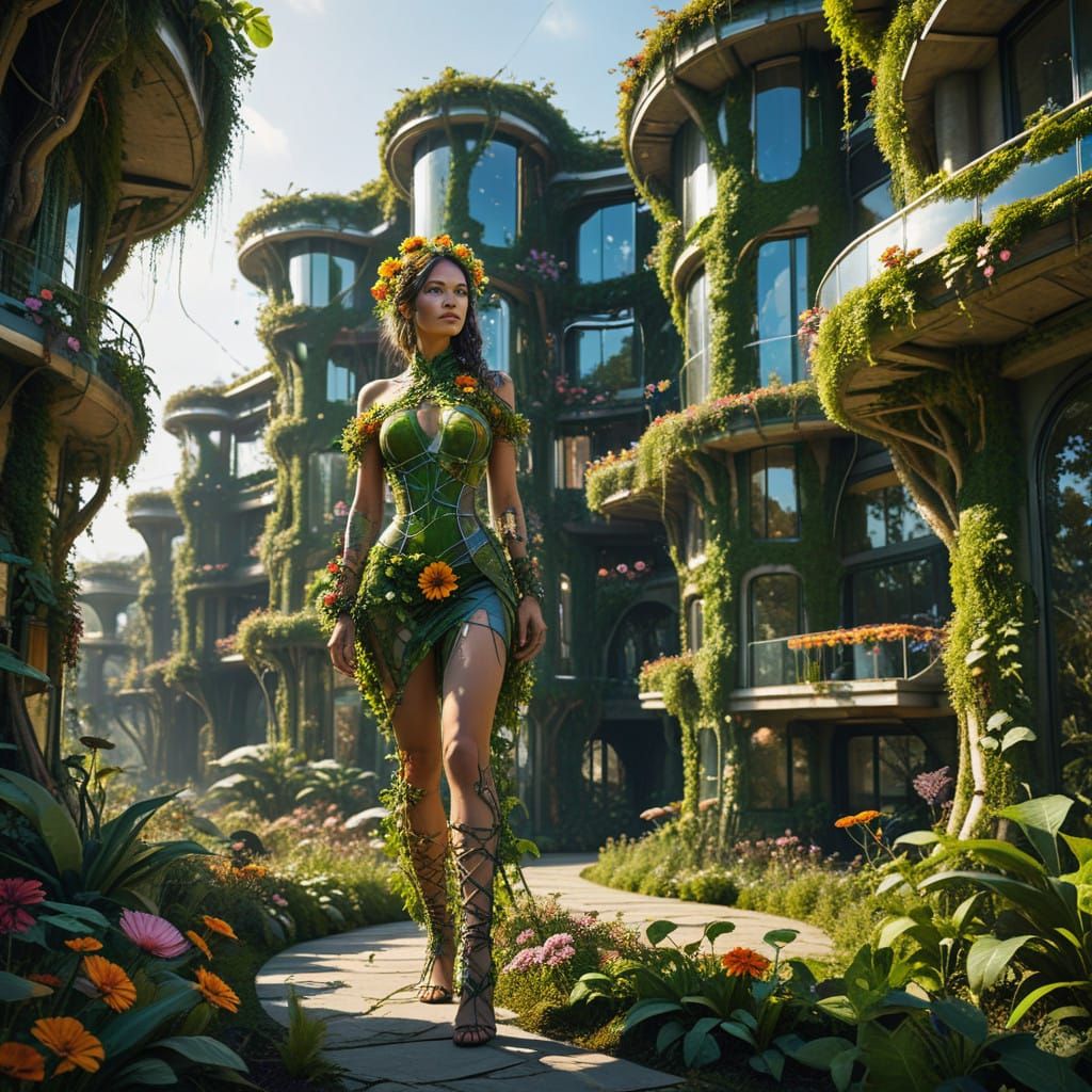 Sustainable Solarpunk Neighborhood Beckons with Flora-Covere...