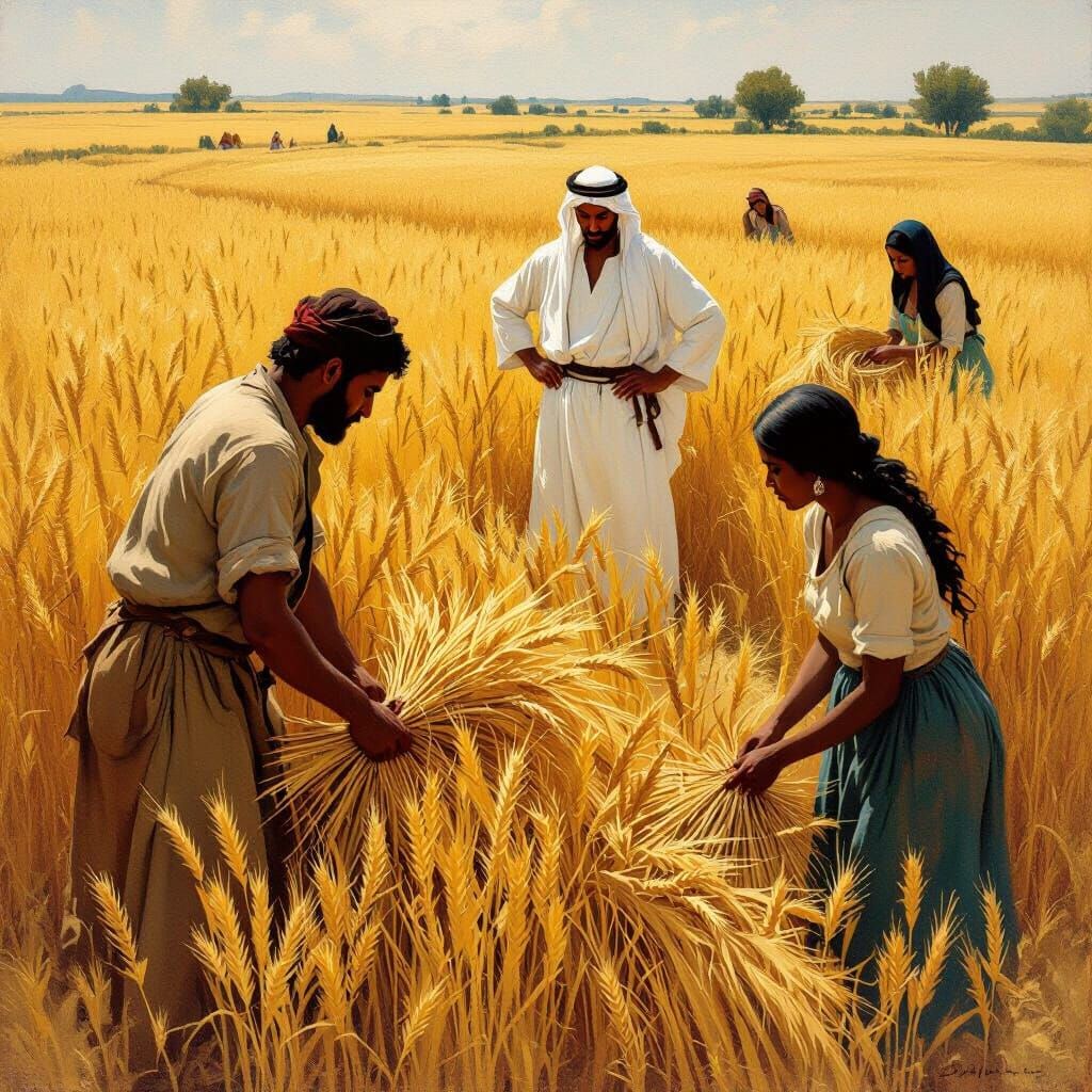 Barley Harvest Scene in Social Realist Style