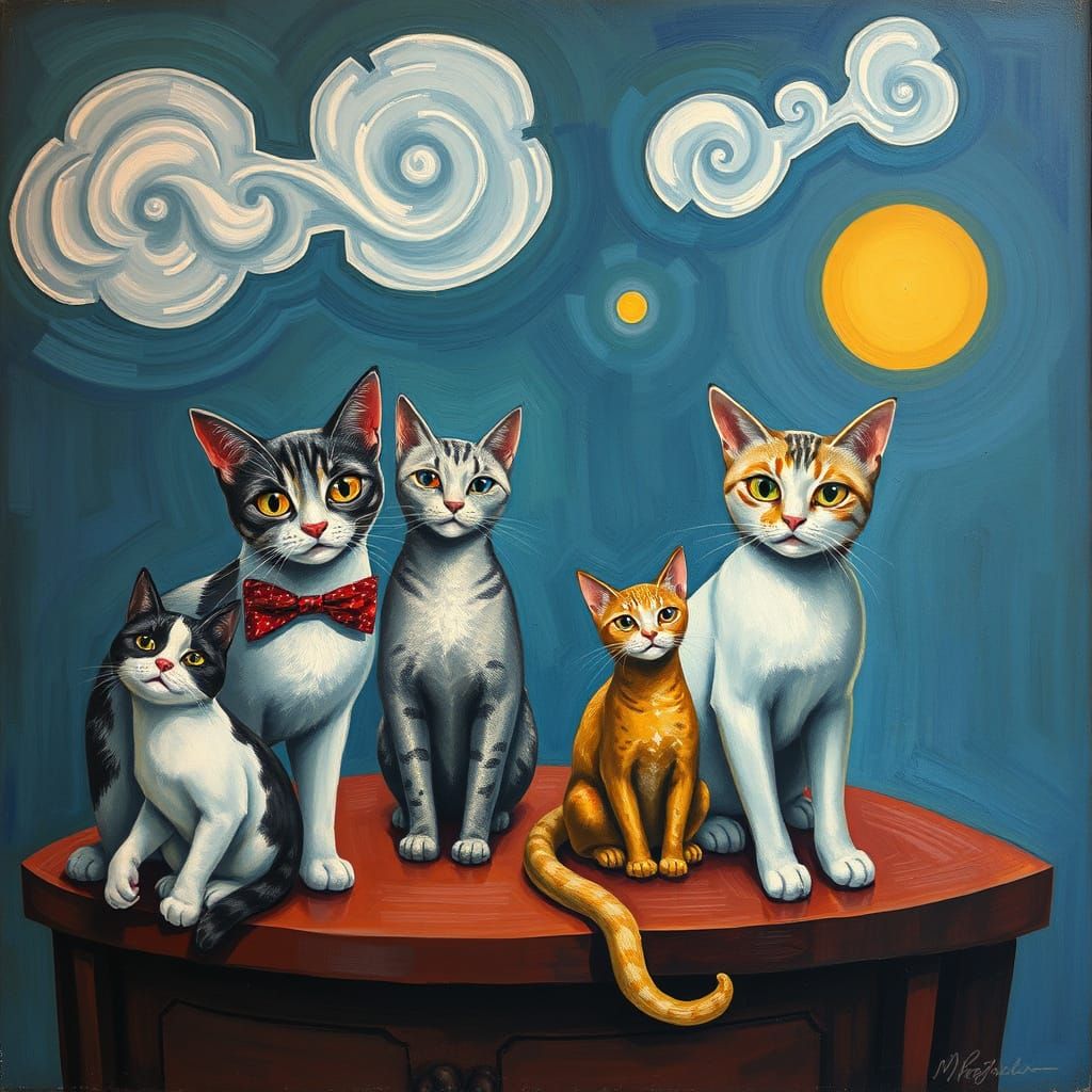 Feline Surrealism in Whimsical Settings