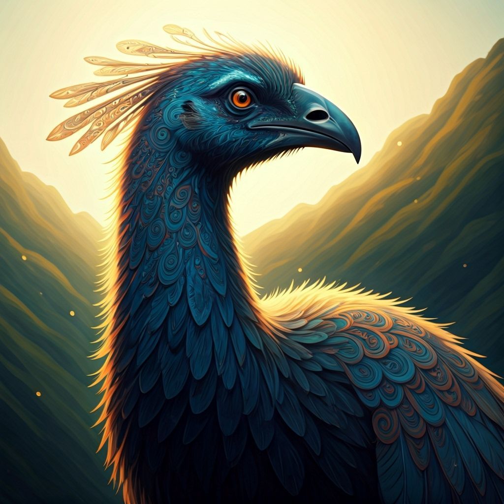 Mythical Moa in New Zealand Landscape, Ghibli Style