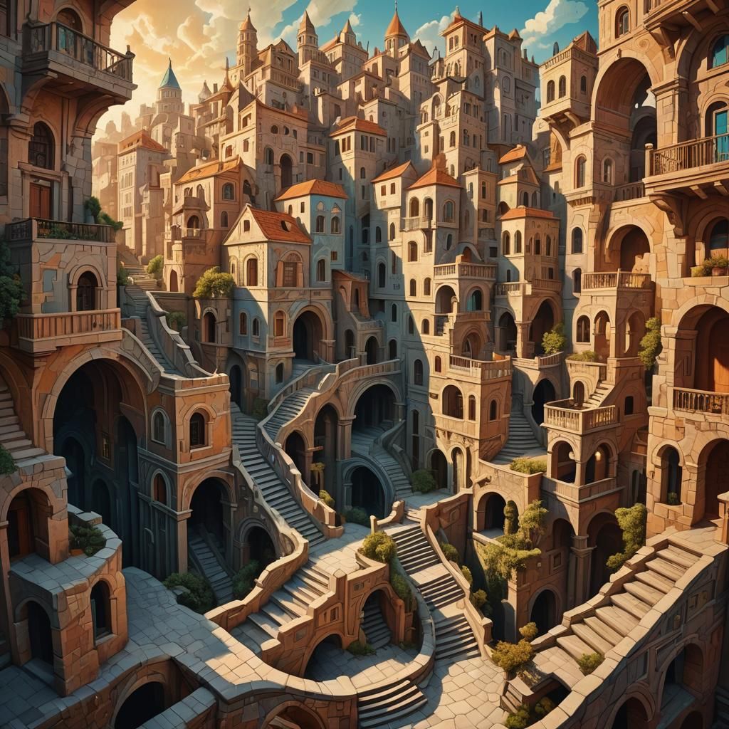 Surreal Impossible Landscape with Paradoxical Architecture