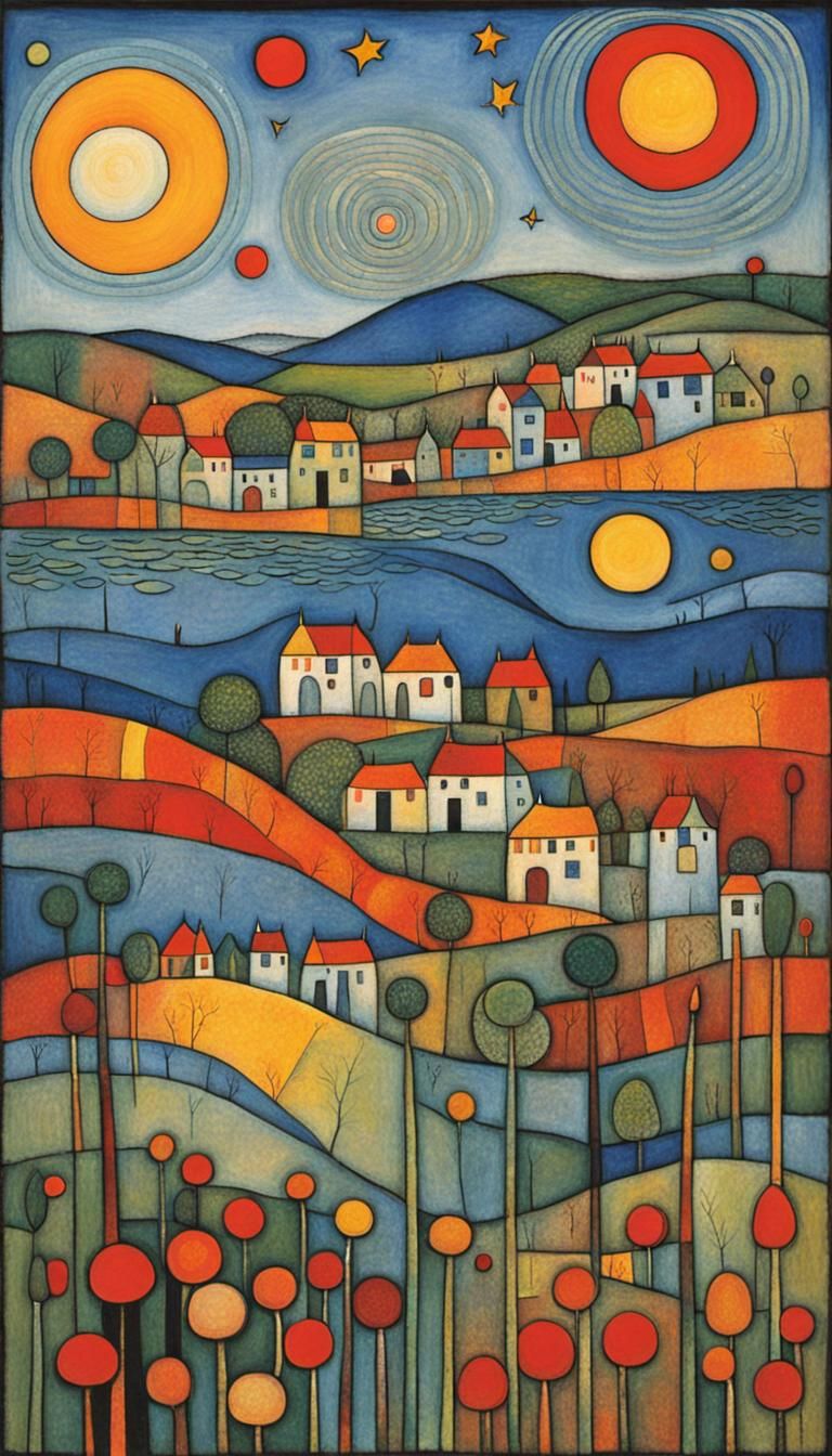 Cats and Landscapes in Colorful Modern Art Style