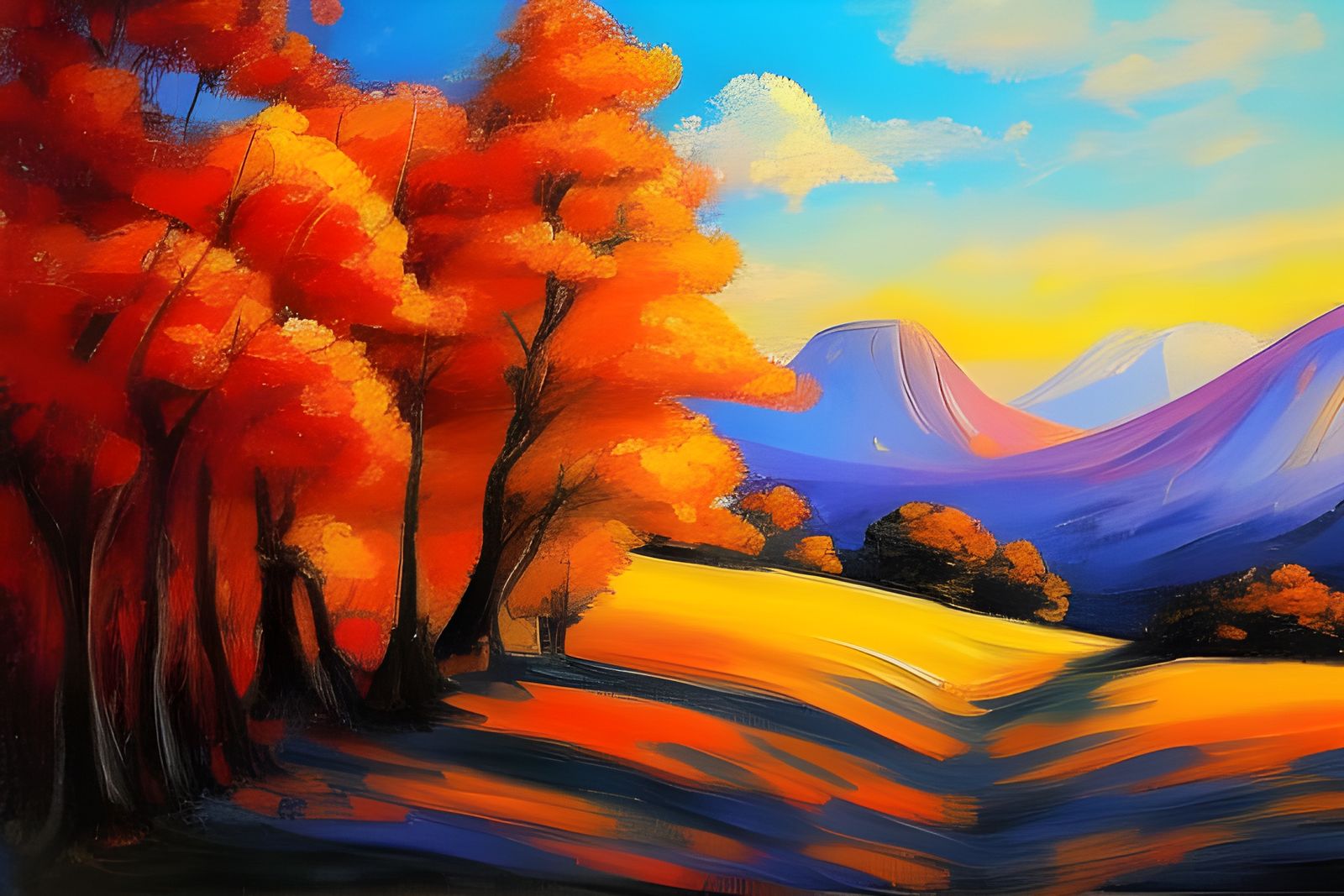 Mountain Valley in Neo-Impressionist Style