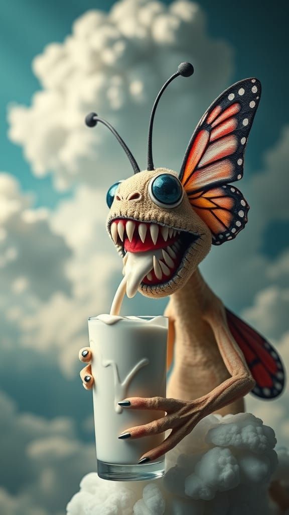 Surreal Hyper Realistic Doll Drinking a Milkshake in a Whims...