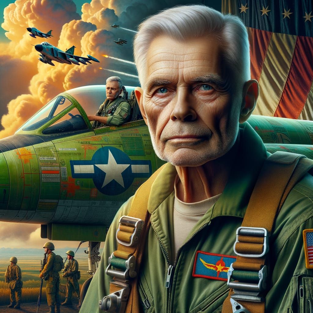 Elderly Vietnam War Veteran in Vintage Flight Suit