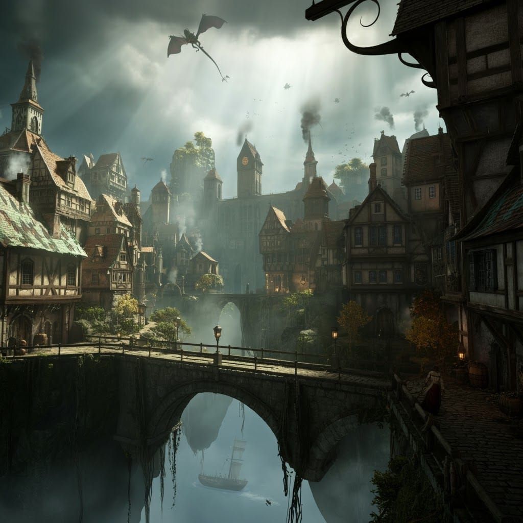 Bustling Sky Port with Pirates and Flying Monsters