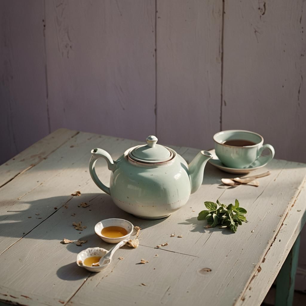 Worn Teapot in Film Still Aesthetic