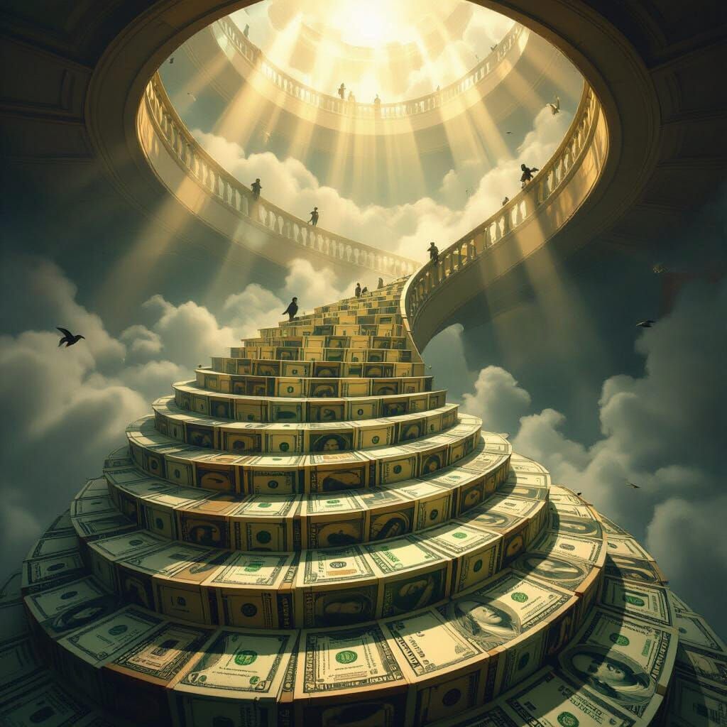 Endless Money Staircase in Misty Space