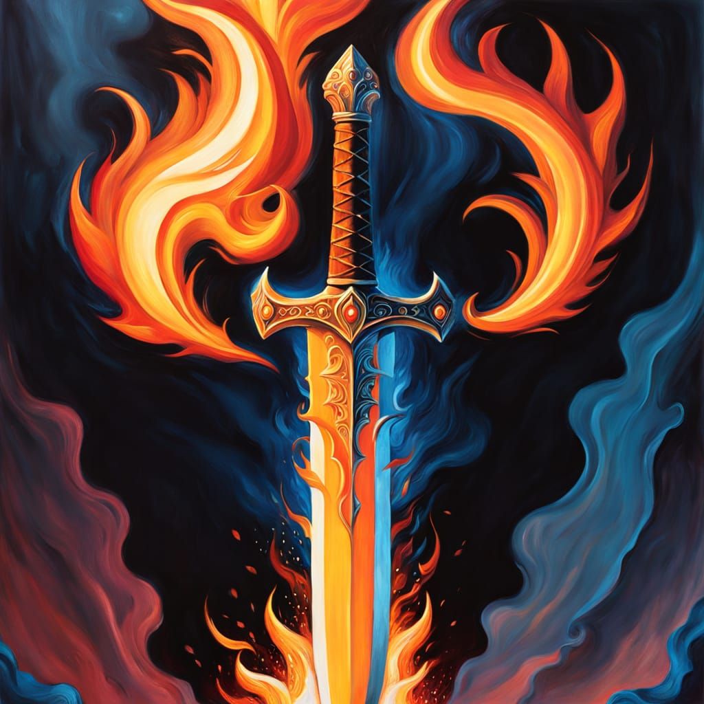 Surreal Blazing Sword in Mystical Portal