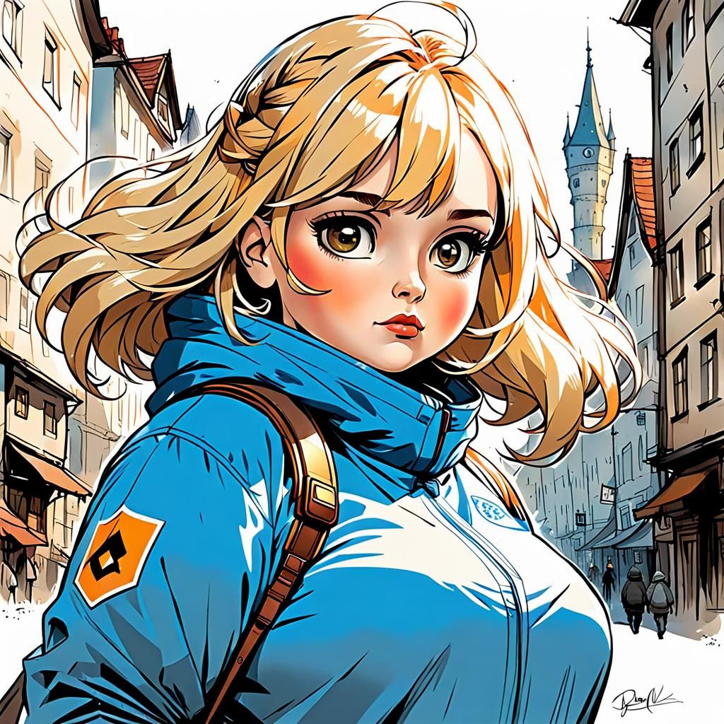 Beautiful Chubby Queen Portrait in Whimsical Urban Style