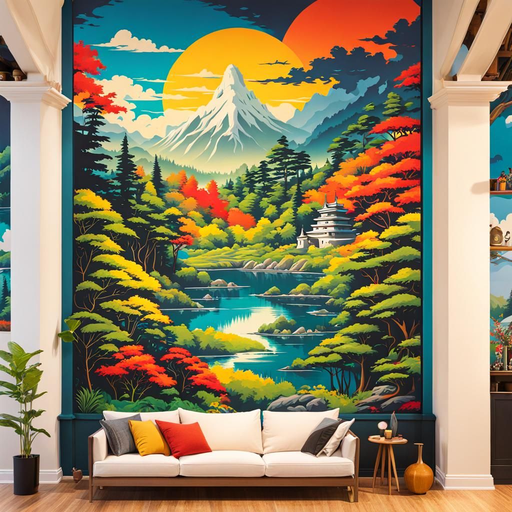 Studio Ghibli Inspired Mural: Bold and Vibrant