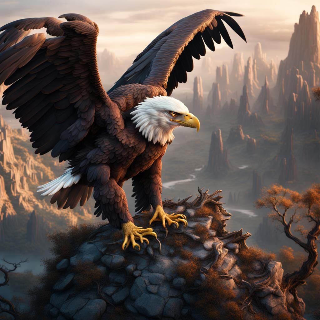 Detailed Eagles Matte Painting in Deep Color