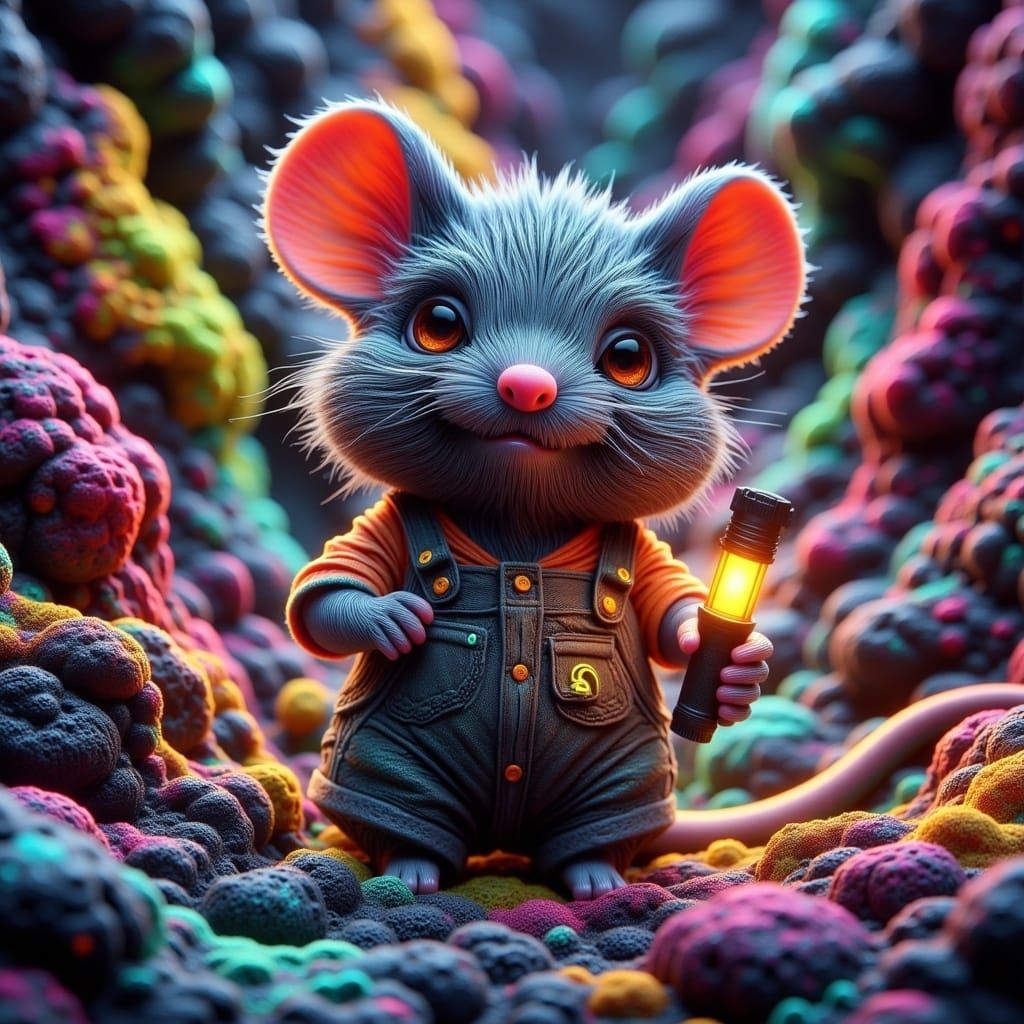 Chibi Mouse Hybrid in Vibrant Bismuth Fractals