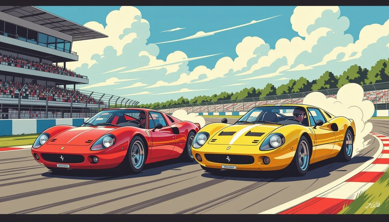 Italian Sports Cars Racing: Retro Comic Book Illustration