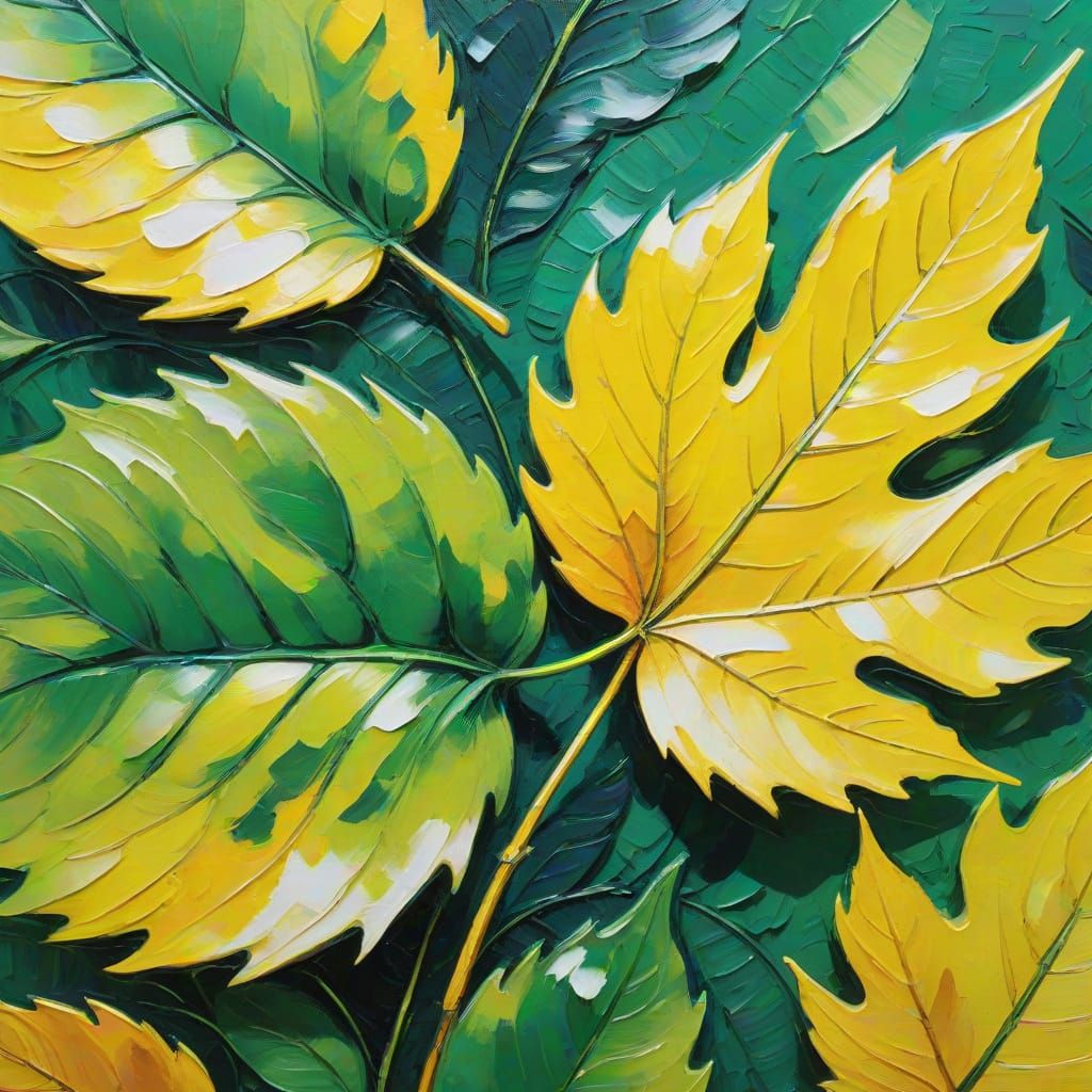 Emerald Leaf in Expressionist Impasto Oil Painting