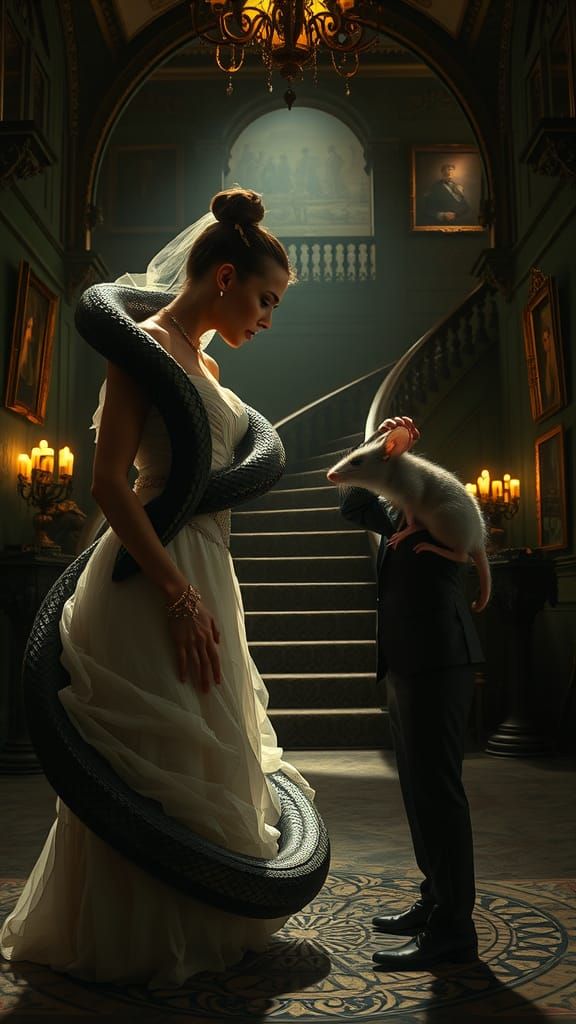 Surreal Transformation: Woman to Snake, Man to Mouse