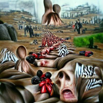 Surreal Hyperrealistic Depiction of Mass Genocide
