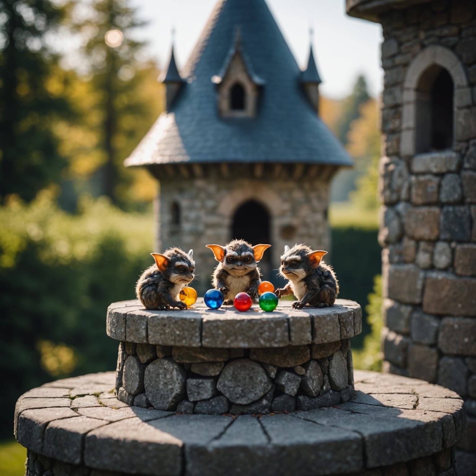 Gremlins Play Marbles on Castle Turret