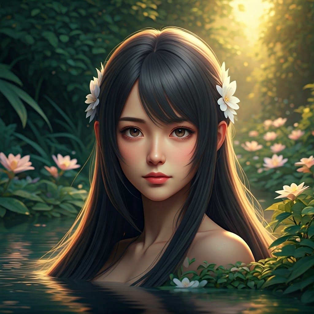 Serene Portrait of Femininity in 3D Anime Style